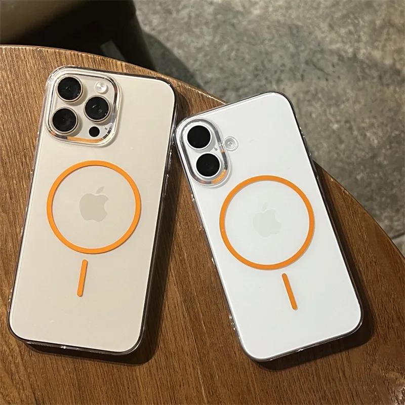 Luxury Transparent Ultra Thin PC For Magsafe Case for iPhone 16 15 14 Plus 13 12 Pro Max Wireless Charge Magneitc Crystal Cover