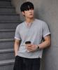 GHOST REPUBLIC Crop Stripe Color Block Roll-Up Henley Neck Short Sleeve T-Shirt Gt-393_Gray