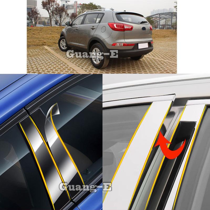 Car TPU/Glossy Mirror Pillar Post Cover For Kia Sportage R 2011 2012 2013 2014 2015 2016 Door Trim Window Molding Sticker 6pcs
