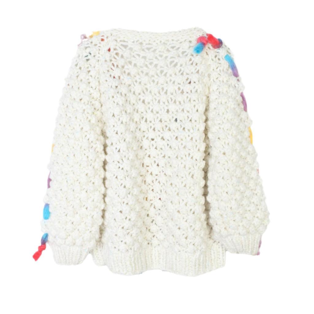European-American Autumn/Winter V-neck Sweater: Hand-crocheted Rainbow Lazy Style, Loose Fit, Advanced Temperament.