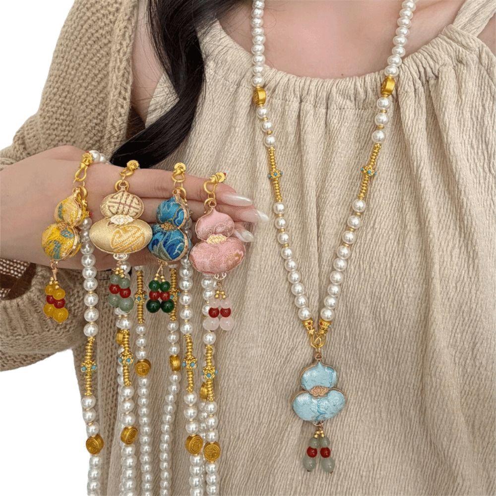 Traditional Brocade Calabash Necklace Calabash Pendant Embroidered Pendant Necklace Gift