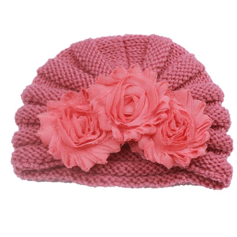 Winter new baby headgear children's flower knitted pullover cute warm baby hat