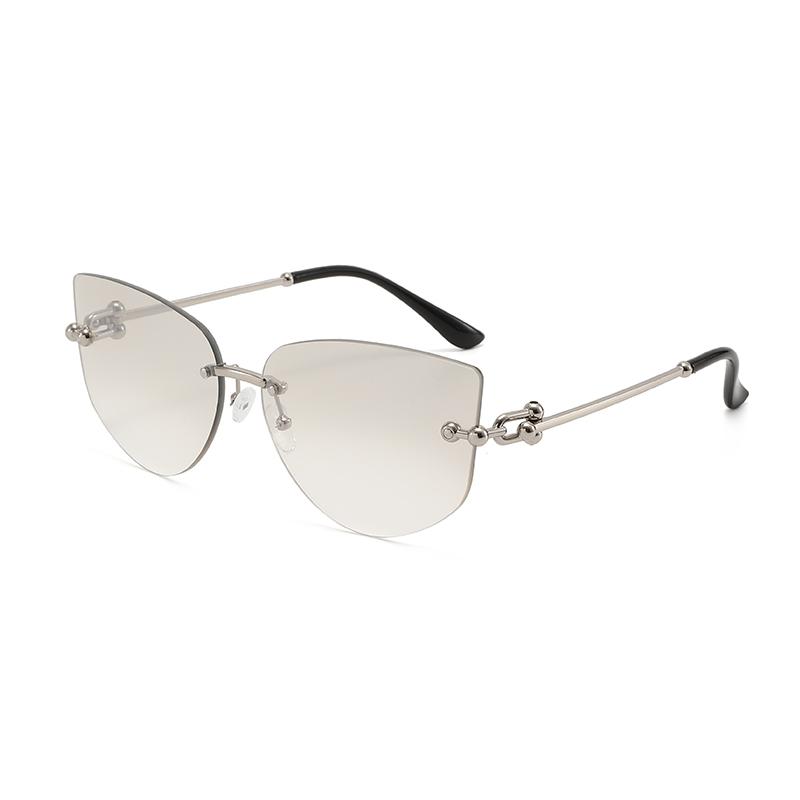 Cat Eye Metal Borderless Retro Men Women Sunglasses Fashion Trend Outdoor Sunscreen Sunshade Street Photography Glasses