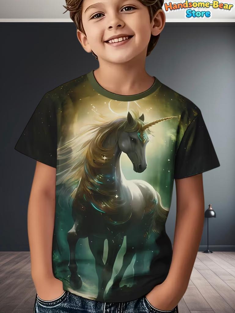 Children's Clothing Boys T-Shirt 3D Horse Print Short Sleeve Fashion Kids Summer Clothes Casual Child Girls Clothing O-Neck Tops