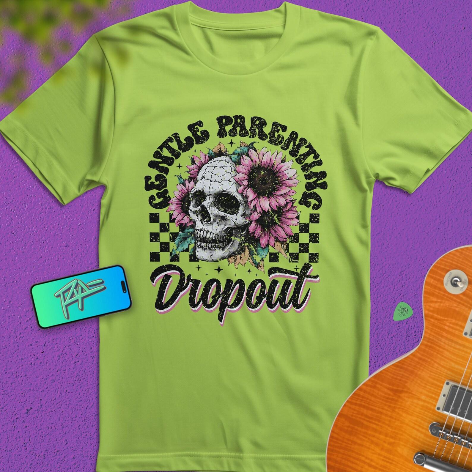 Funny Skull Mom T-Shirt: Gentle Parenting Dropout, Retro Floral Graphic 4XL