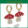 Trendy Alloy Womens Red Mushroom Earrings With Geometric Artificial Gemstones