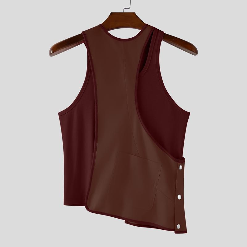 INCERUN Men Sleeveless Front Cross Irregular Casual Patchwork Tank Tops