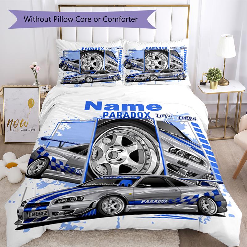 3pcs Custom Name Racing Bedding Set Duvet Cover Closure Includes 1 Duvet Cover & 2 Pillowcases, Soft and Comfortable for All Seasons.