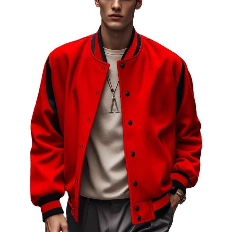 

Velvet Spliced Single Row Four-button Flight Jacket Baseball Uniform Sweatshirt Autumn and Winter Plus S красный