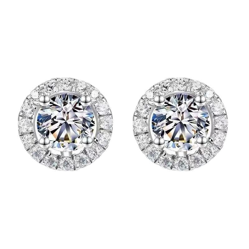 Fashion 1 Carat Round Zircon Stud Earrings For Women Luxury Geometric Jewelry