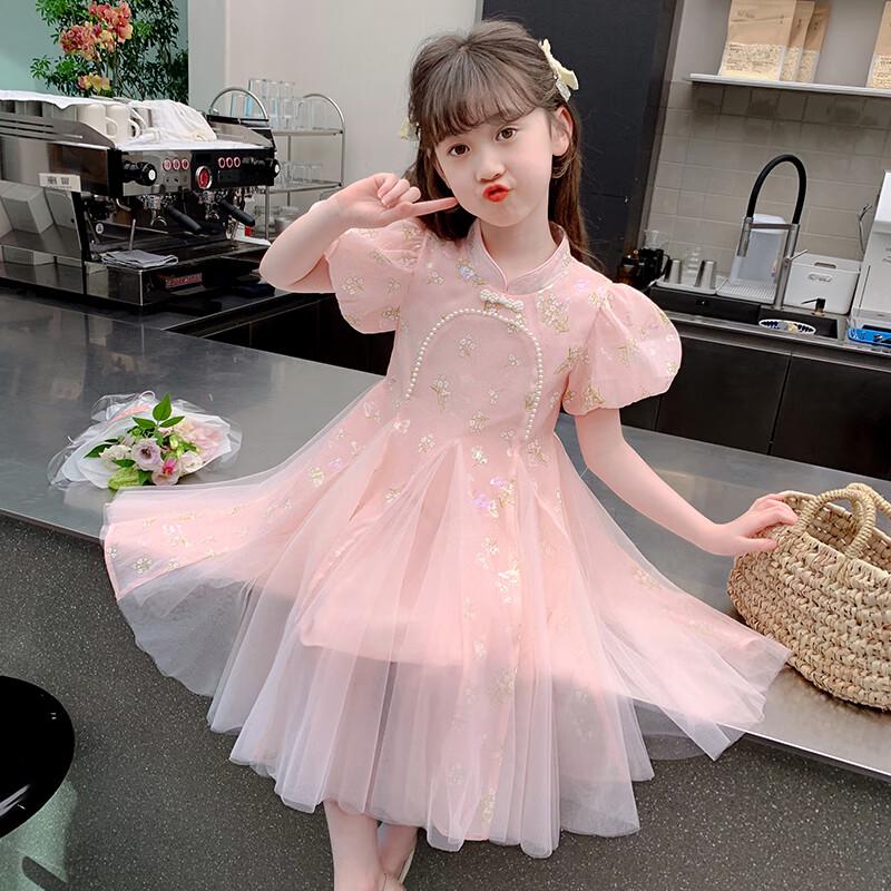 Anneyol Girls' 2025 Summer New Chinese Style Cheongsam Princess Dress