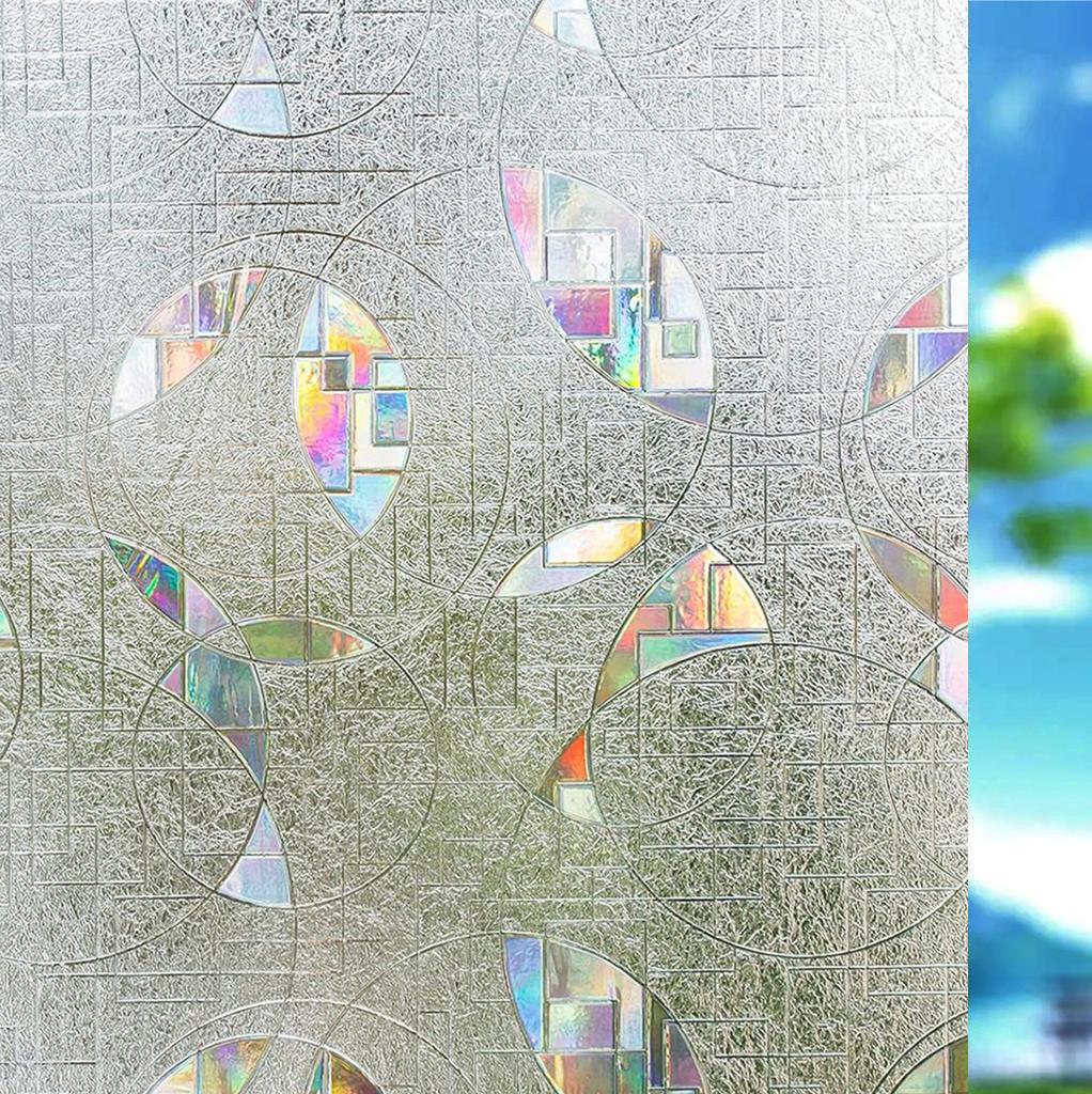 Wide 75/90 Cm Rainbow Privacy Window Film, Static Cling Insulation Window Tint, Non Adhesive Decorative Window Glass Sticker
