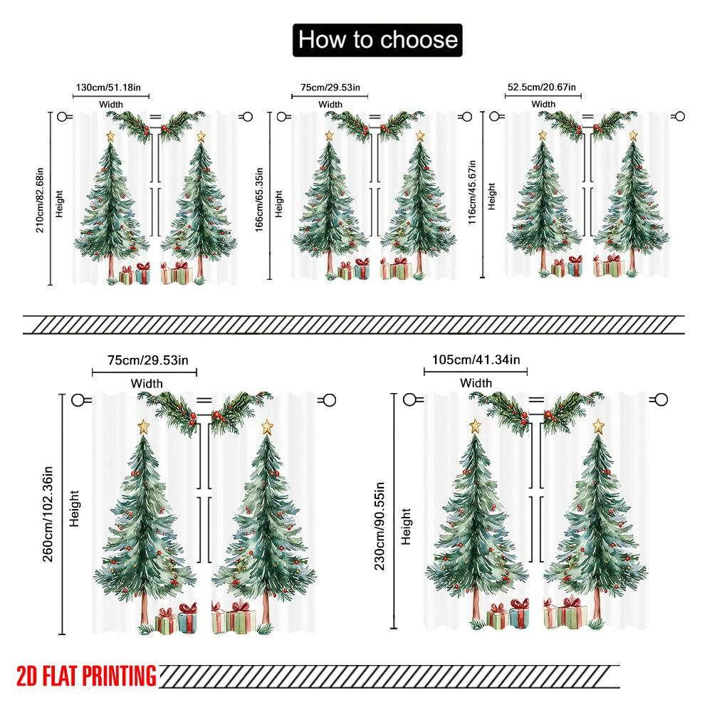 2 Stück, 2D-Flachdruck Fenstervorhang Weihnachtsbäume Schnee Geschenk (3) Polyester Fabrik (ohne Stange) Dekorationen Für Zuhause Perfekt