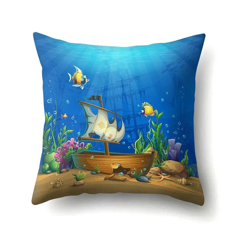 Ocean Pillowcase Cartoon Pattern  Lumbar Pillow Sofa   Cushion