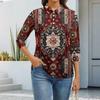 Women's Fashion Casual Lapel Short 3/4 Sleeve Print Shirt Women's Button Up Tops