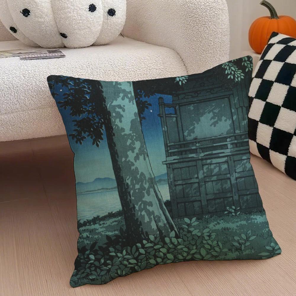 Hasui Kawase Cushion Cover Throw Pillow Cover Hidden Button Durable Polyester Chair Cushion