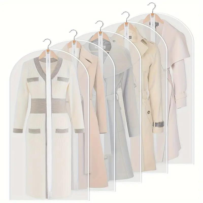 5pcs Durable Polyester Garment Dust Cover with Zipper Closure Long Hanging Clothes Bag for Coats Jackets & Wardrobe Organization