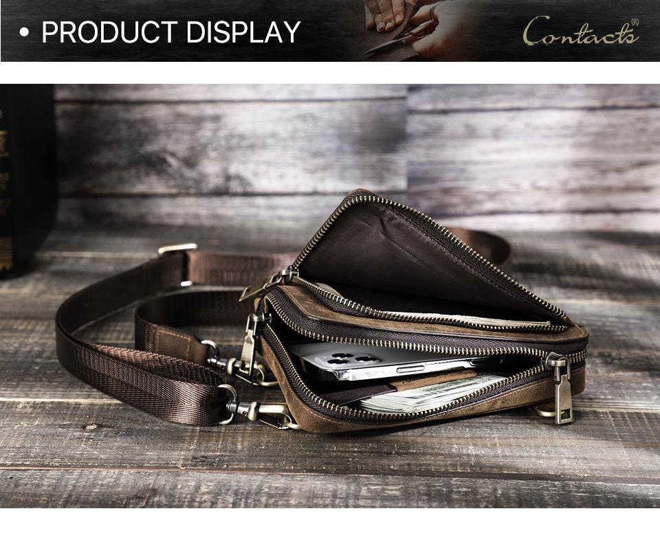 Black Angel Retro Men's Crazy Horse Leather Crossbody Phone Bag