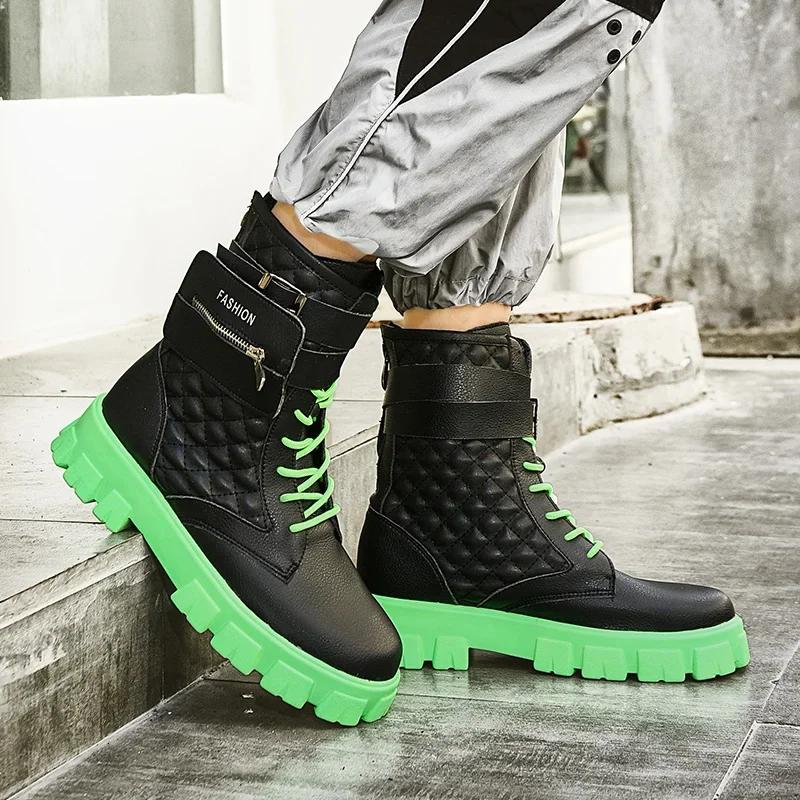 Vysoké Venkovní Kapsa Pánské Módní Boty Platforma Podzim Zima Ležérní Pánské Kotníkové Boty Bílá Kůže Designérské Boty pro Muže