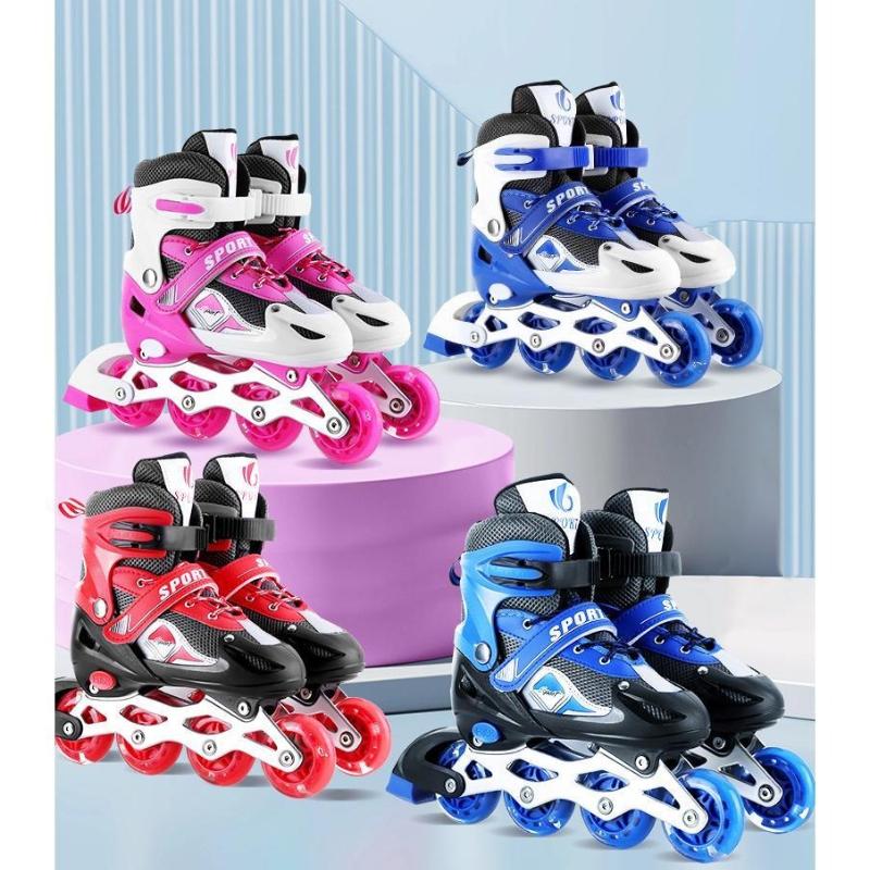 Verstellbares Kinder-Inline-Skates-Set mit PVC-Blinkrollen, Helm und Schutzausrüstung