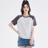 New Minimalist Round Neck Versatile Top for Women with Contrasting Color Short Sleeved T-shirt