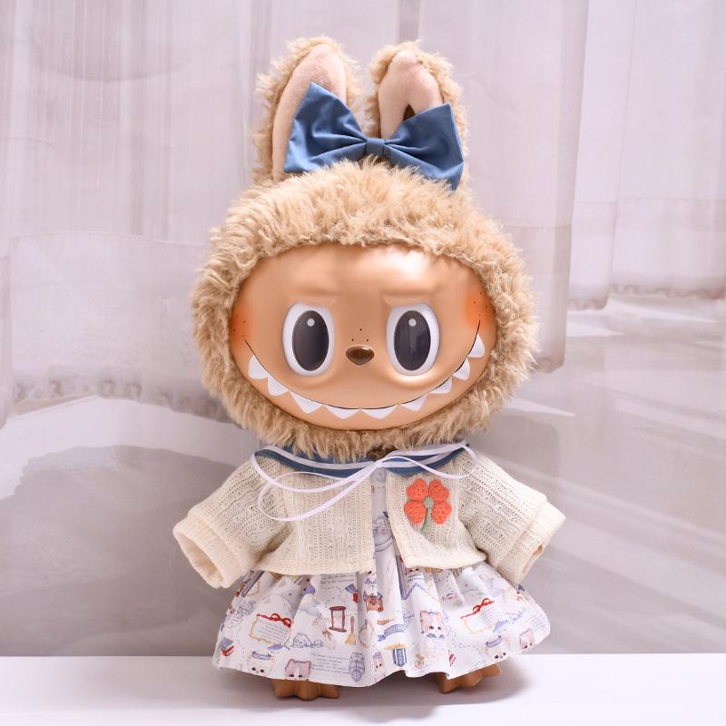 38cm Labubu Plush Doll Casual Outfit Set with Hat (Clothes Only)