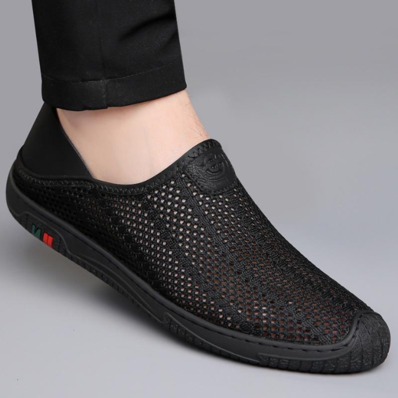 

Fashion Men s Air Mesh 2024 Summer Men Slip On Sandals Breathable Non-slip Hollow-out Casual Sports Shoes Outdoor Beach Shoes Footwear 44 чёрный