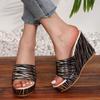 Fashion Fashion Stripe Print Thick Bottom Slippers Women New Wedge Chunky Platform Sandals Woman Summer Daily High Heel Slides Female