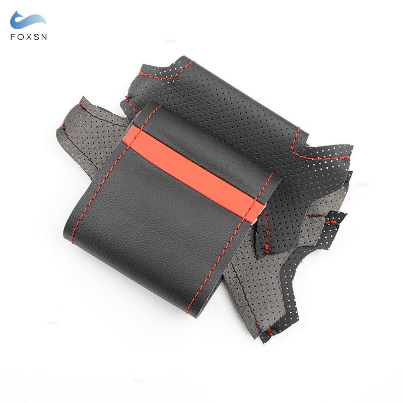For Ford Focus 3 2012 2013 2014 C-MAX 2011-2014 KUGA Escape 2013-2016 Car Steering Wheel Cover Trim Black Leather with red strip