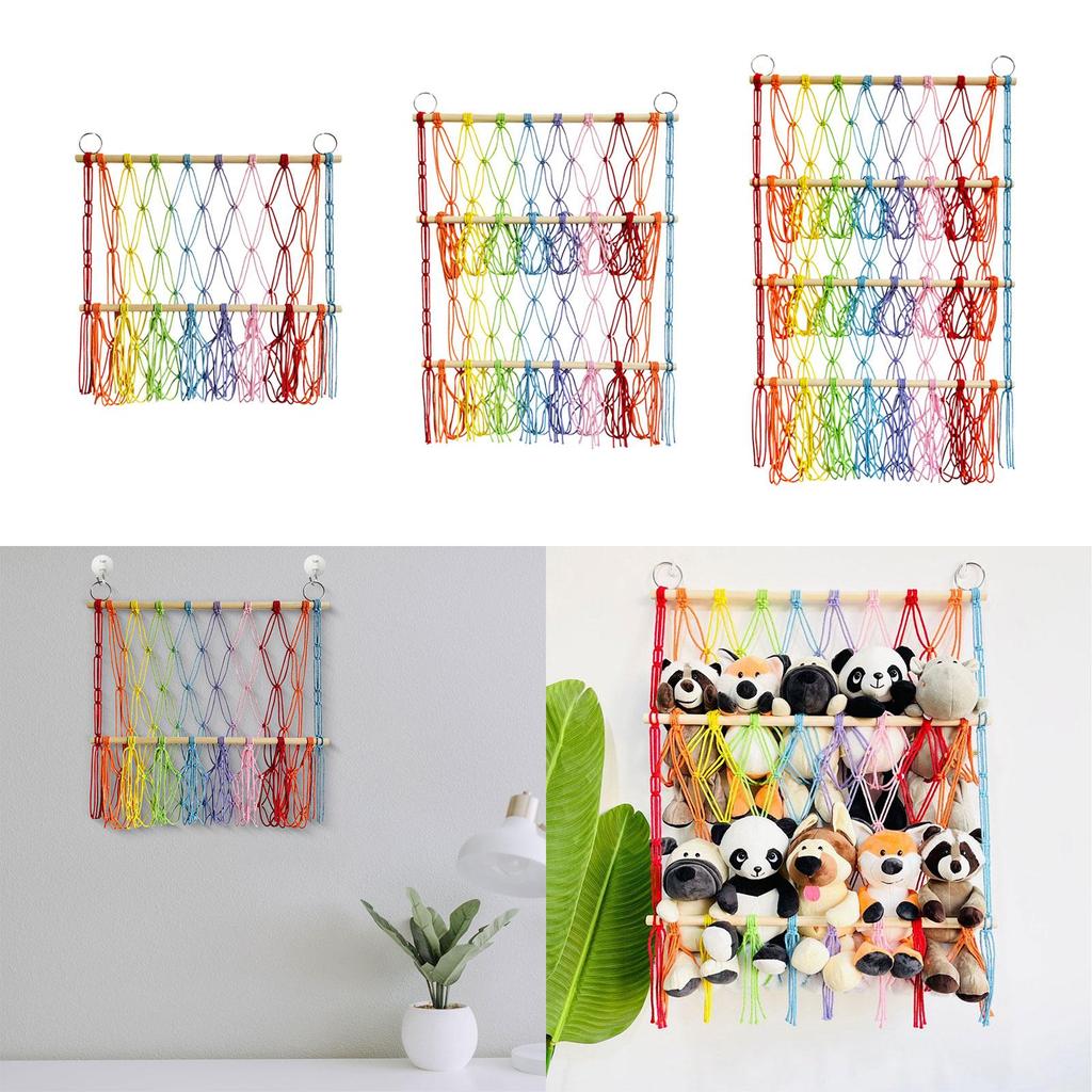 Stuffed Toy Net Boho Easy to Install Cotton Rope Stuffed Animal Hammock Wall Hanging Storage for Kids Bedroom Play Room Nursery