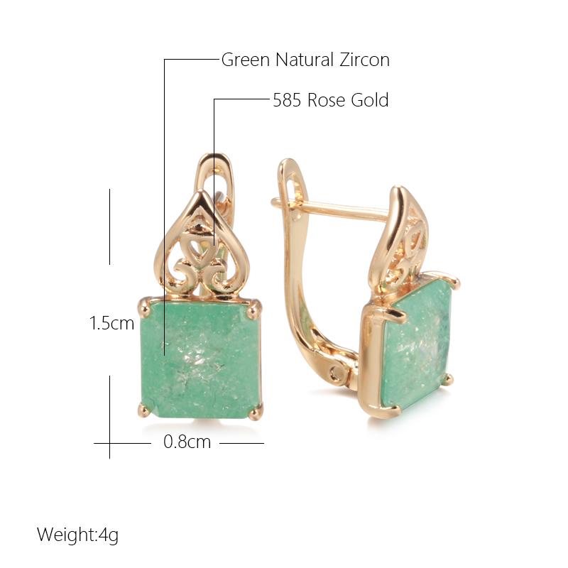 New Emerald Square Cut Zircon Drop Earrings For Women Luxury Natural Zircon With Rose Gold Earrings Wedding Jewelry