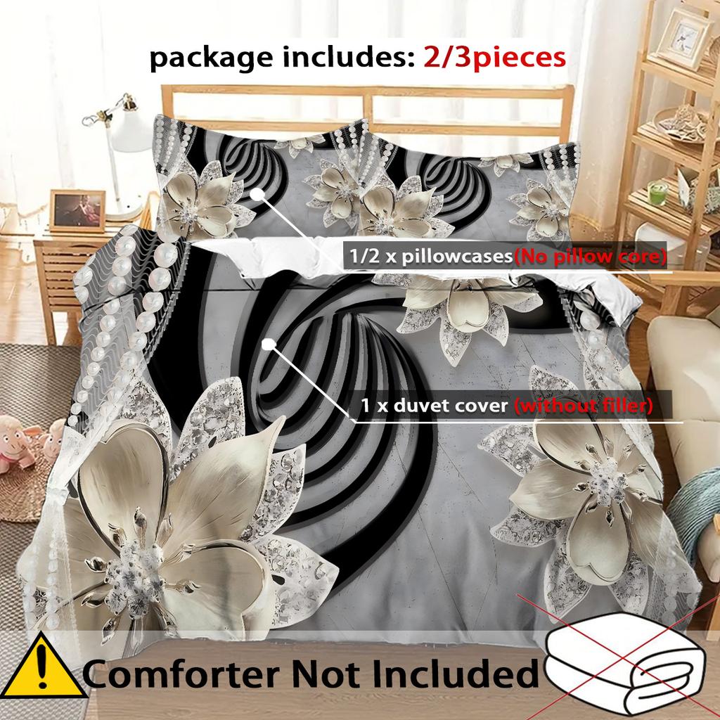 Diamond Dream Flower Pattern 3D Printed Duvet Cover Set Abstract Art Luxury Style Quilt Cover Set Soft Comfortable Bedding Set