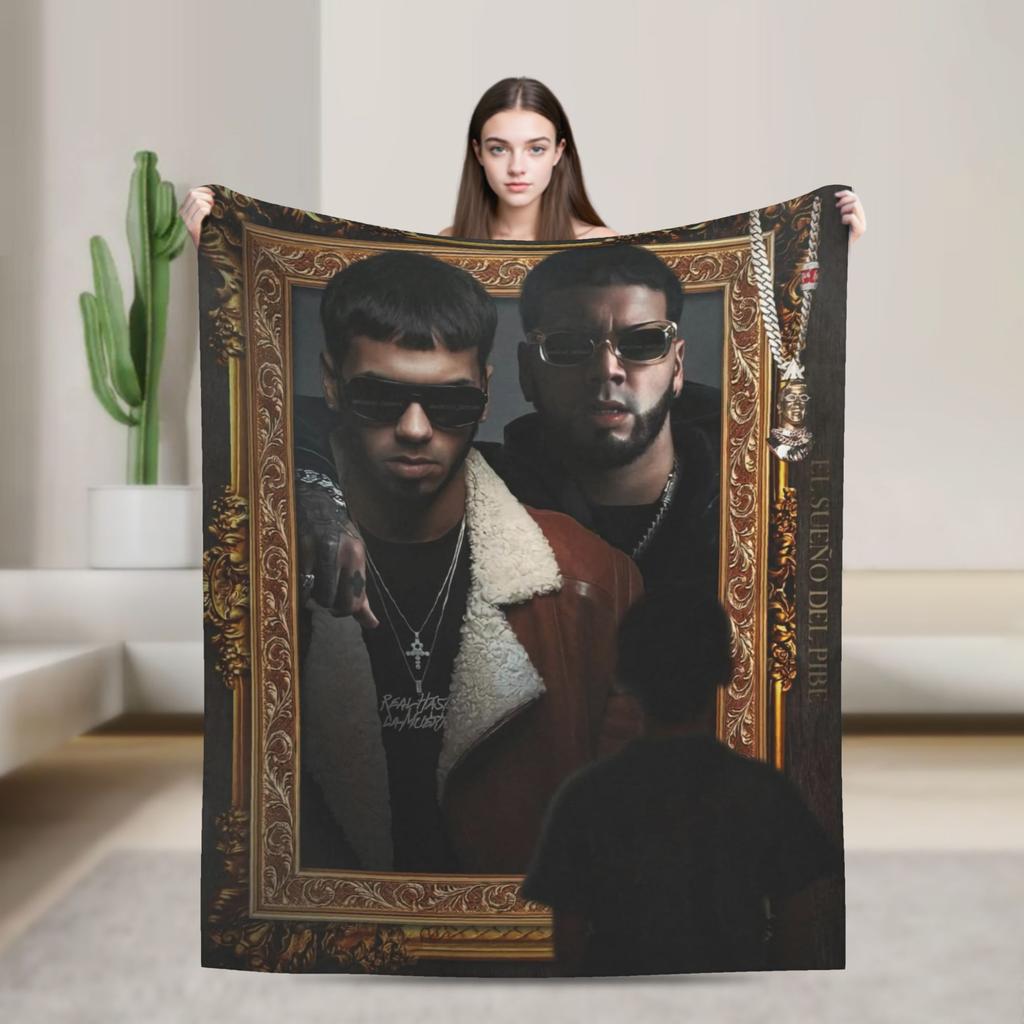 Anuel AA Rapper Blanket Super Warm Graphic Plush Throw Blanket For Couch Bed Airplane Travel Flannel Bedspread Bed Cover