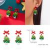 Holiday Earrings Women Alloy Red Bow Christmas Tree Jewelry With Glitter For Christmas Party Accessory