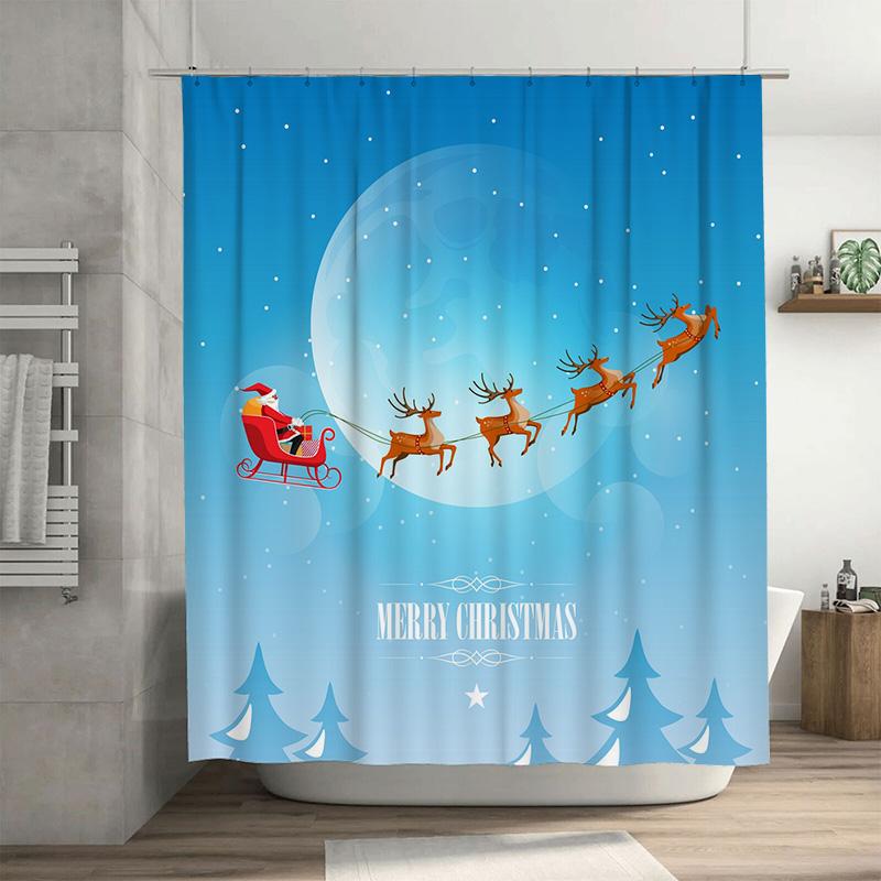 

Tu Christmas Shower Curtain Festive Holiday Santa Claus Reindeer Winter Themed Bathroom Decor Xmas Holiday Gift Cozy Home Dcor W60H190(CM)-1 Pcs