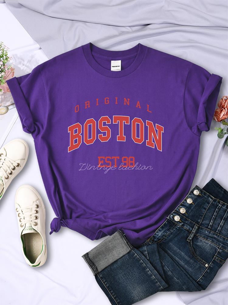 Original Boston Est.98 Street Letter Tshirt Women Summer Breathable T Shirt Hip Hop Casual Cool Short Sleeve Soft Street Clothes