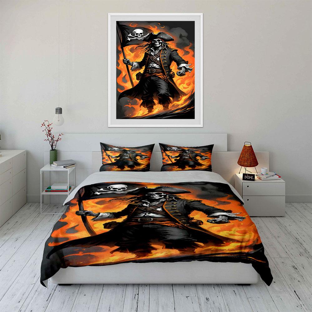 Pirate Amidst Fiery Flames. Bedding Sets Duvet Cover Sets Duvet Covers Pillowcases(1 * Duvet Cover 2 * Pillowcases Without Duvet Insert)