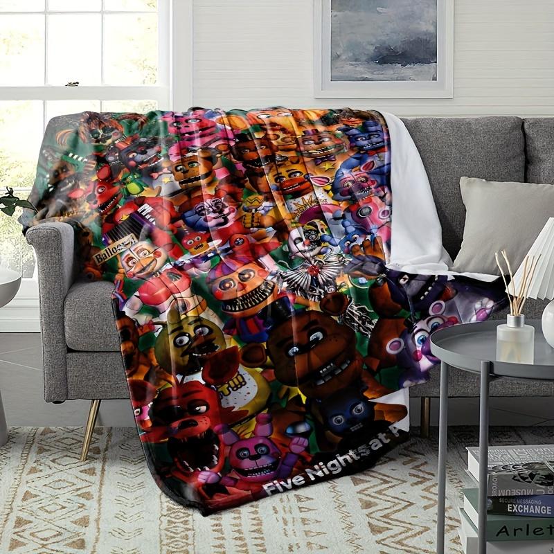 Five Nights at Freddy's Flannel Throw Blanket, Contemporary Cartoon Horror Characters Print, Polyester, All-Season Reversible Multipurpose K