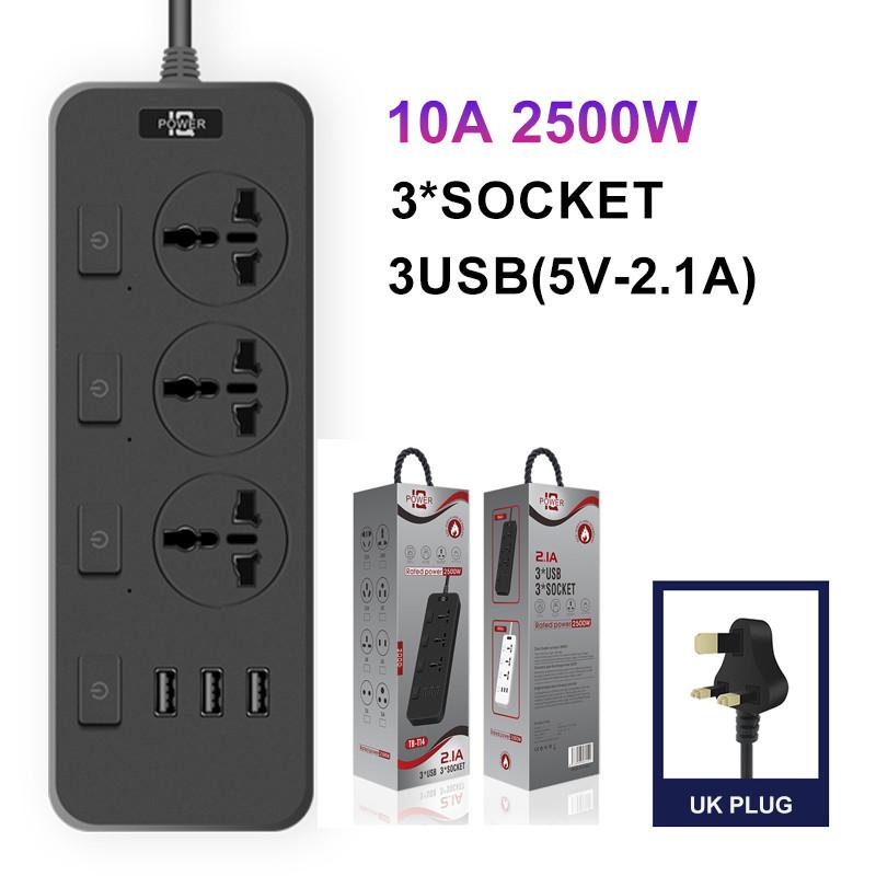 2500w3000w Universal Strip Power 2m Extension Cord Socket 346 Way Uk Plug Fast Charging Power Board