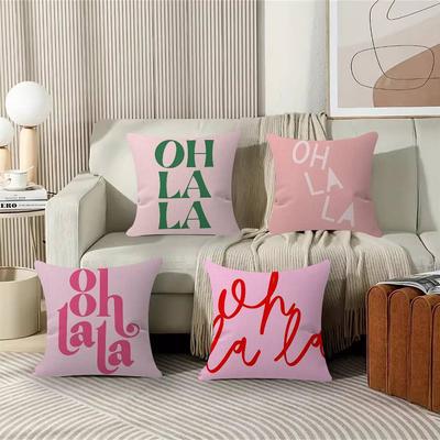 Englischer Brief Rosa Oh La La Kissenbezüge Cartoon Sofa Dekorativ Zuhause Zweiseitiger Druck Kurzer Plüsch Niedlicher Kissenbezug