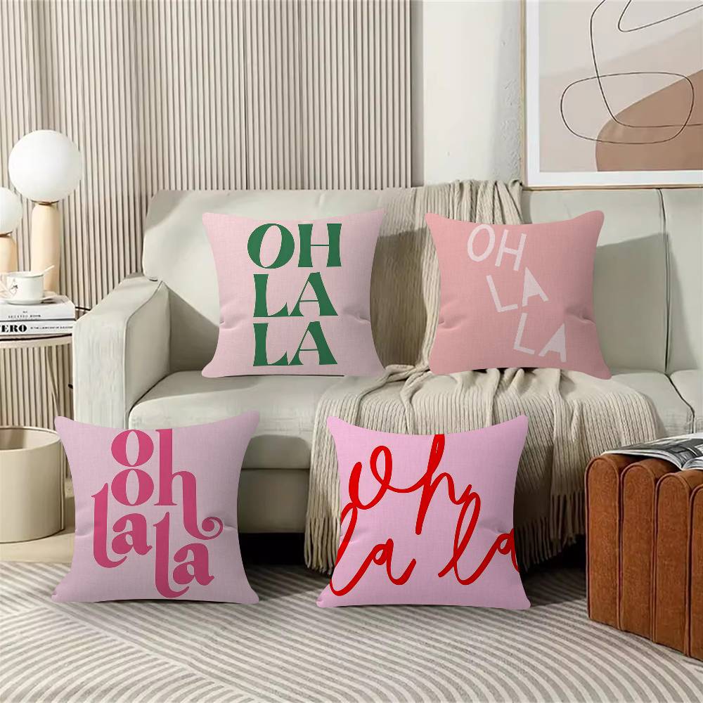 English Letter Pink Oh La La Pillow Covers Cartoon Sofa Decorative Home Doublesided Printing Short Plush Cute Cushion Cover
