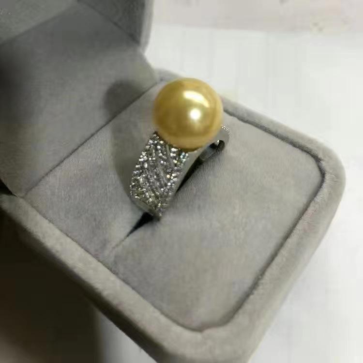 Pearl ring, natural freshwater oversized single big white, comparable to Australian white 925 silver-plated ring 12-13mm atmosphere