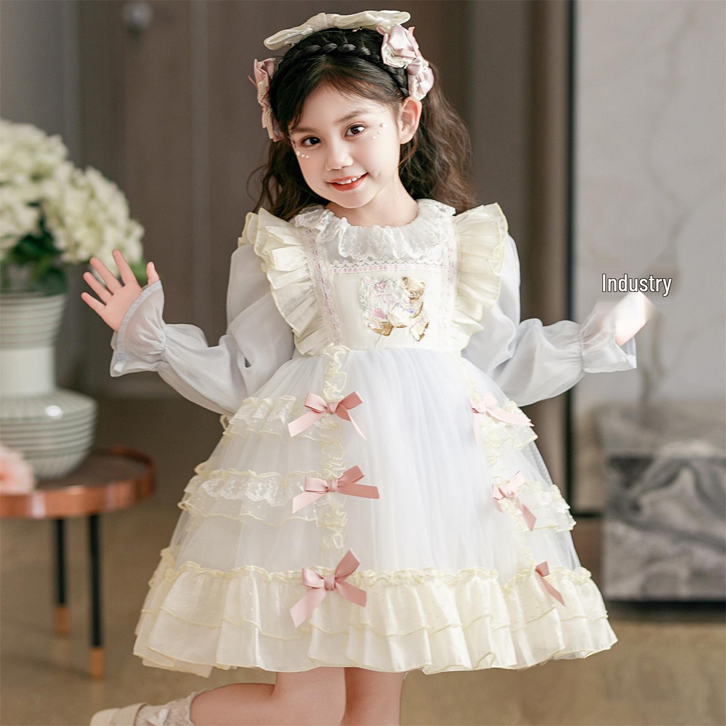 

Autumn Lolita Princess Dress with Bear Embroidery and Bowknot 100-150 cm / Set of 6 синий