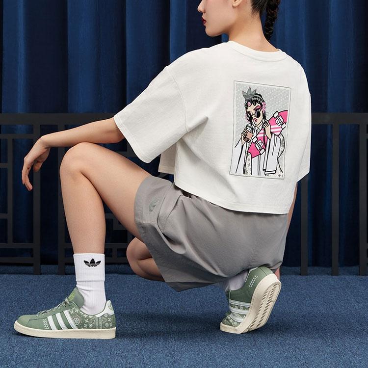 Adidas Originals Toc Graphic Tee Logo Embroidery Print Pattern Ribbed Crew Neck Loose Short Sleeve T-Shirt Women Tops Han-Jade-White IP1756