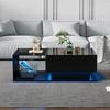 Hochglanz Schwarzer Couchtisch 100x50x32cm, mit Glasplatte und Schubladen, Kratzfest, mit 1 Schublade, LED-Licht, Modern