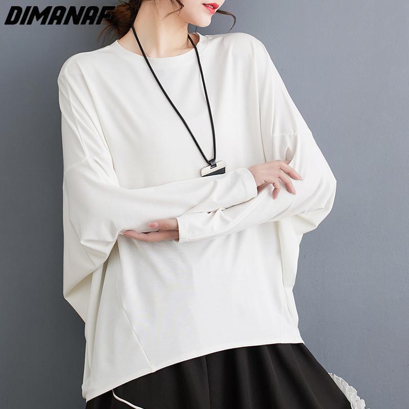 

DIMANAF 2023 Плюс Размер Летние женские футболки O-Neck Леди Топы Футболки Основные длинные рукава Свободная повседневная одежда Solid