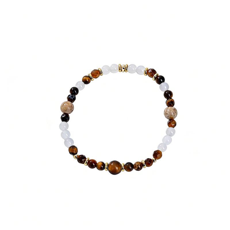Arvaleff Men s Fashionable Natural Tiger Eye & Chrysanthemum Stone Bracelet