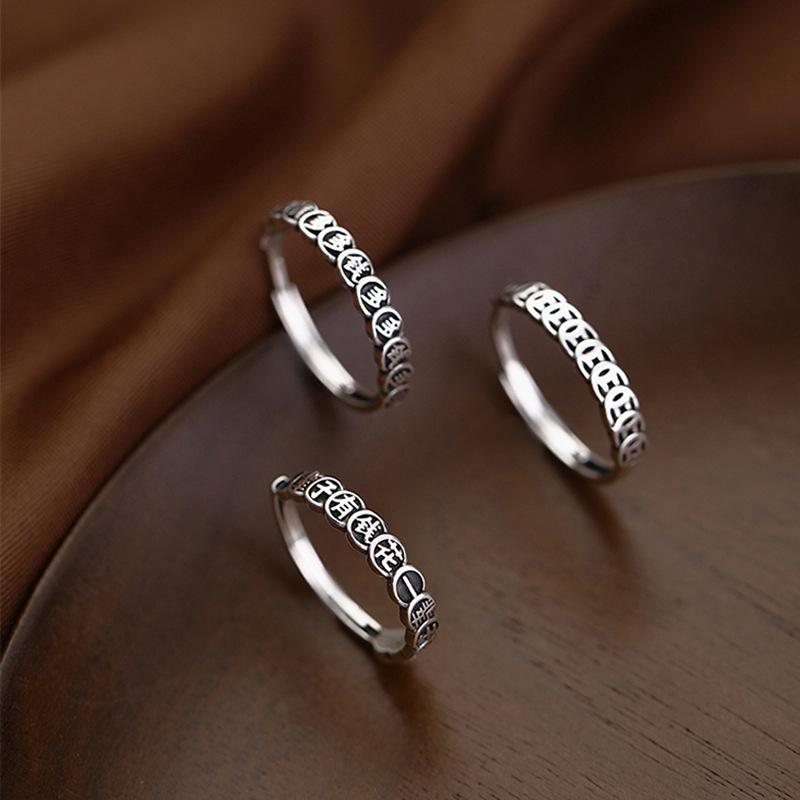 Retro Wind Cold Wind Ring Adjustable Geometric Cutting Round Retro Lucky Coin Copper Coin Ring Tide