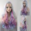 Girls Medium Wig Long Curly Hair Fluffy Big Wave Temperament Face Trimming High Temperature Silk Wig Colorful Colorful Wig