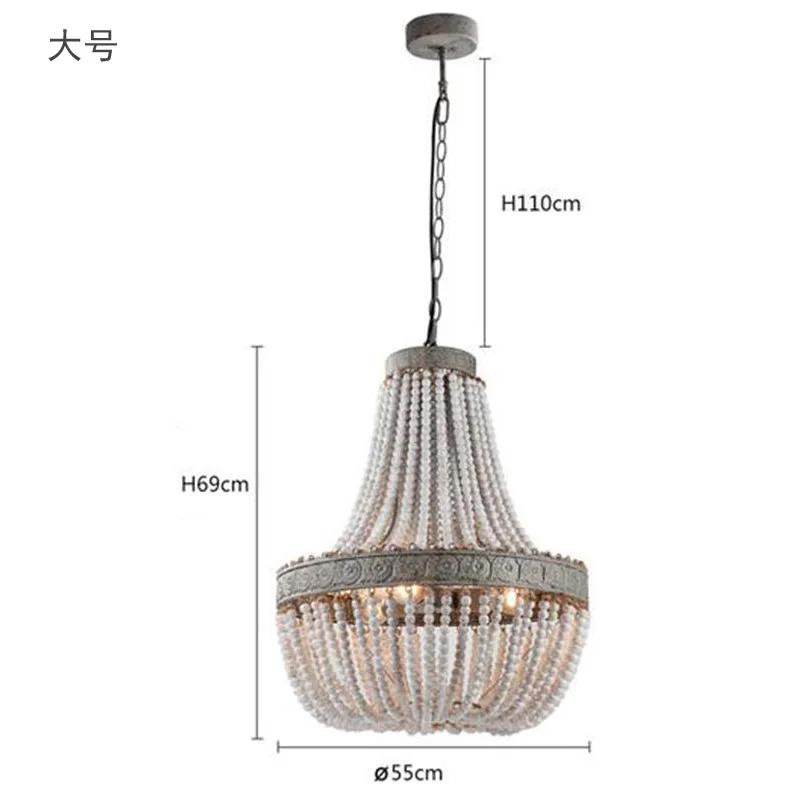 French Antique White Wood Bead Chandeliers Vintage Grey Beaded Farmhouse Chandelier Lighting Bedroom Dining Room Retro Light